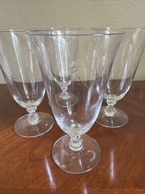 Princess House Heritage Etched Crystal Footed 15 Oz Glasses #6862 Set Of 4